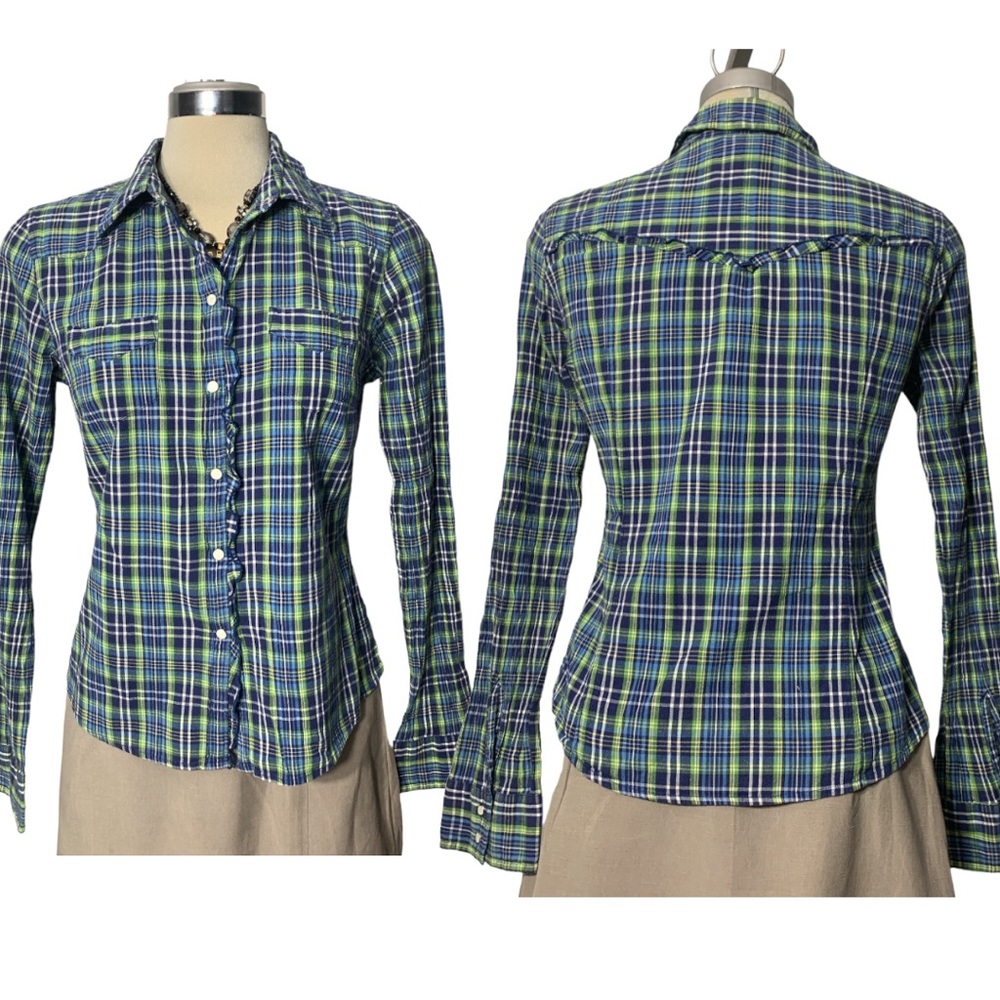 ABERCROMBIE verde and Blue Plaid Long Sleeves Size M
